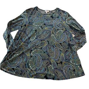 J. Jill women plus size 1X paisly peacock printed blouse casual t shirt